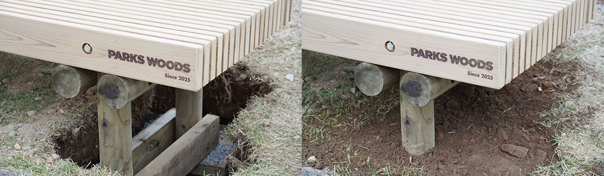 コンクリートを使用しないPARKSWOODSの基礎の様子