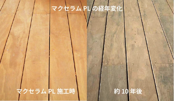 施工後約10年経過したマクセラムデッキは、変形を起こしておらず施工当時の水平なデッキ表面を保っている。